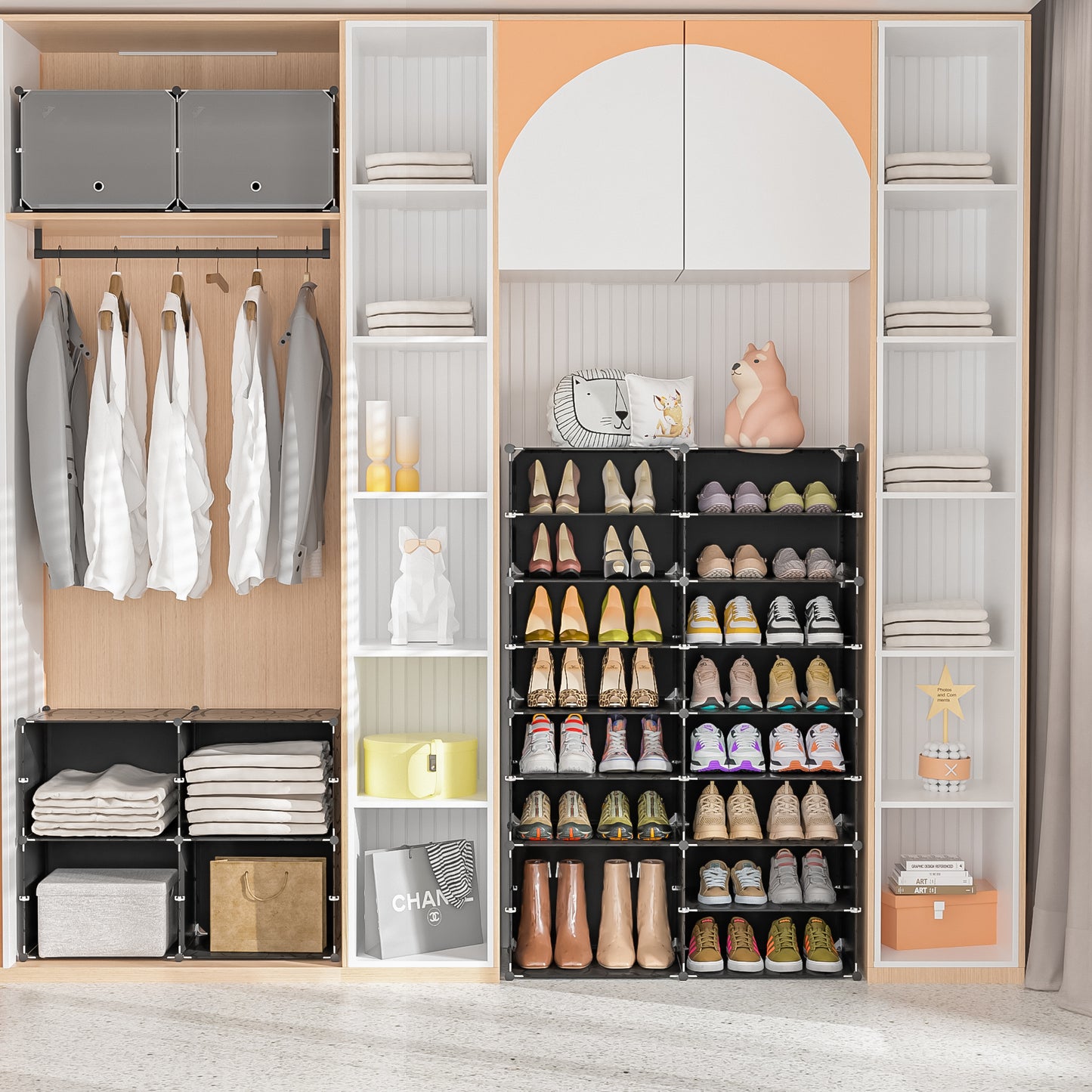 Shoe Organizer, 8-Tier Shoe Rack for Entryway, 32 Pair Shoe Storage Organizer Shoe Cabinet for Closet Bedroom Hallway(Black)