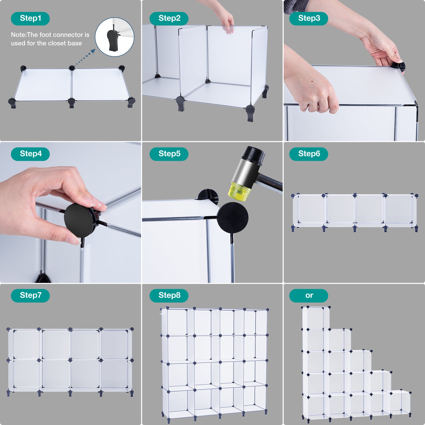 Neprock Cube Storage Organizer,16 Cube Shelf Closet Organizers and Storage Shelves,Book Shelves Wardrobe Clothes Organizer for Clothing Storage and Room Organization (Transparent White)