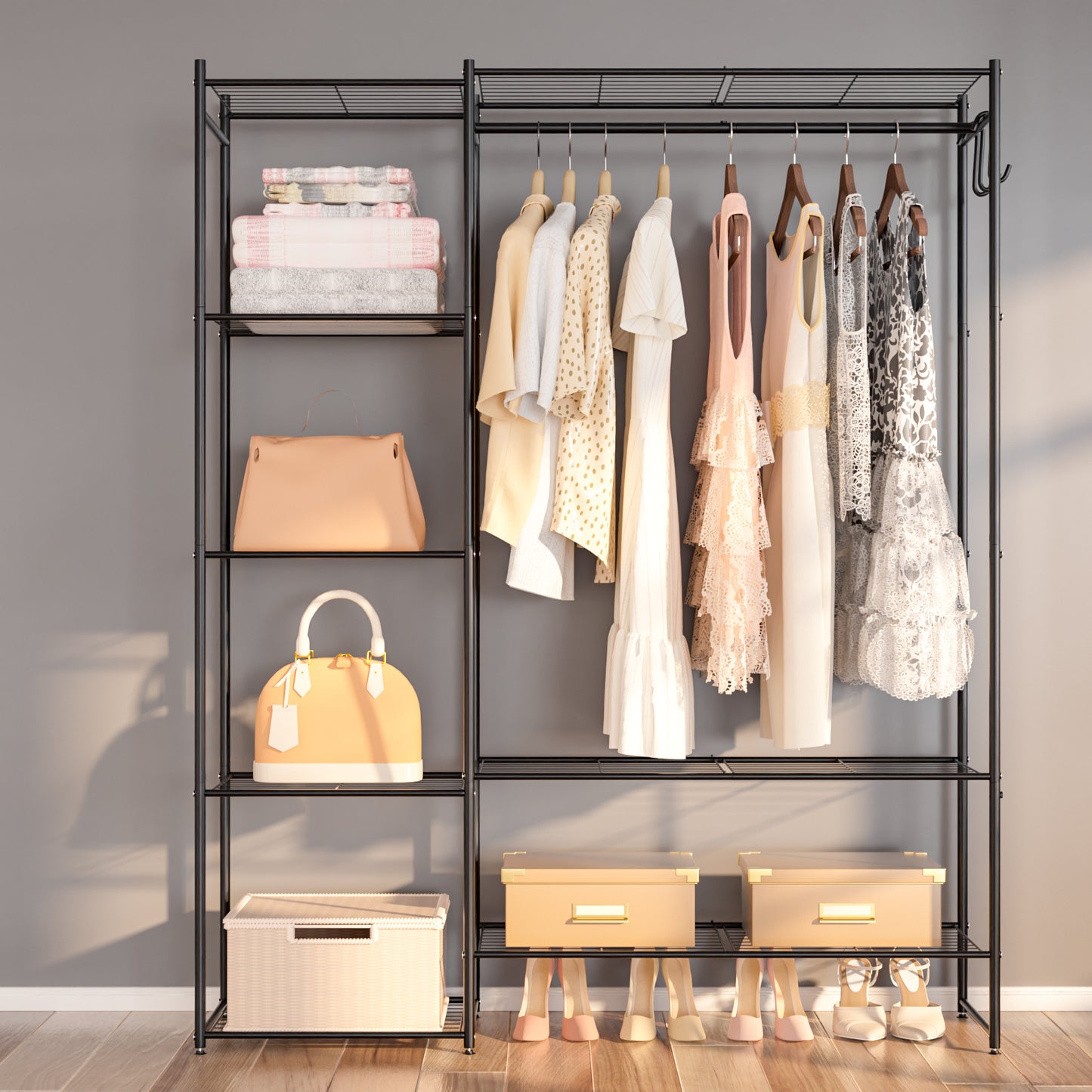 Neprock Portable Wardrobe Closet for Hanging Clothes Rods-Black