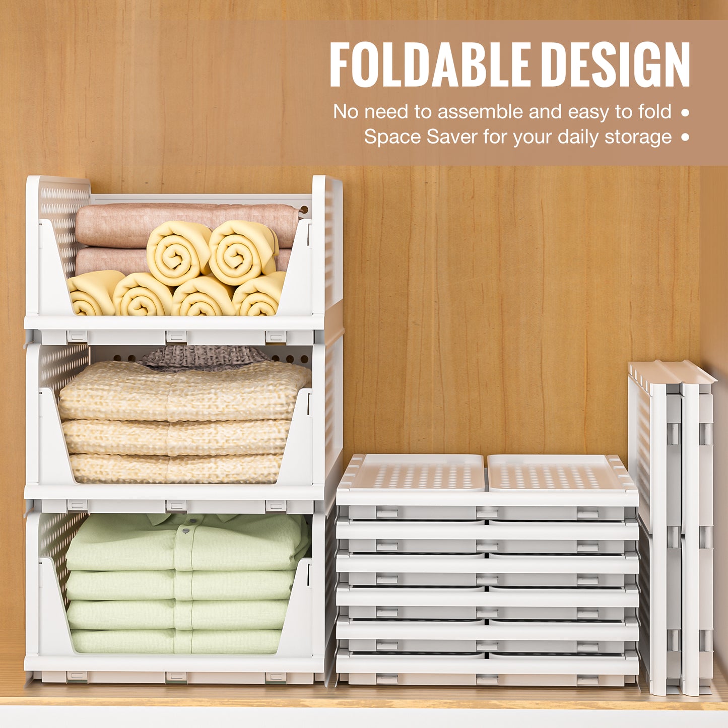 Neprock Stackable Plastic Storage Drawers for Closet Organizers and Storage,4 Pack Open Storage Bins Closet Shelf Clothes Organizer for Wardrobe Cupboard Kitchen Bathroom Office(4L)