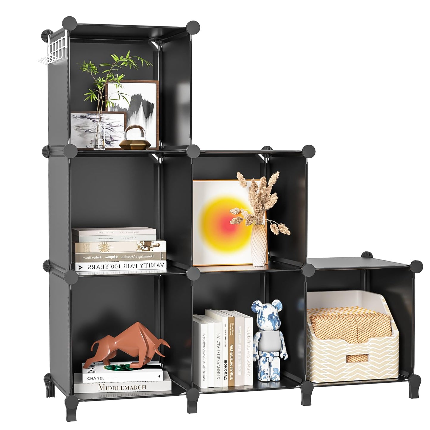 Closet Organizer, 6 Cube Closet Organizers and Storage, Portable Closet Storage Shelves, Clothes Storage Organizer for Kids, Closet, Bedroom, Bathroom, Office(6 Cubes)(Black)