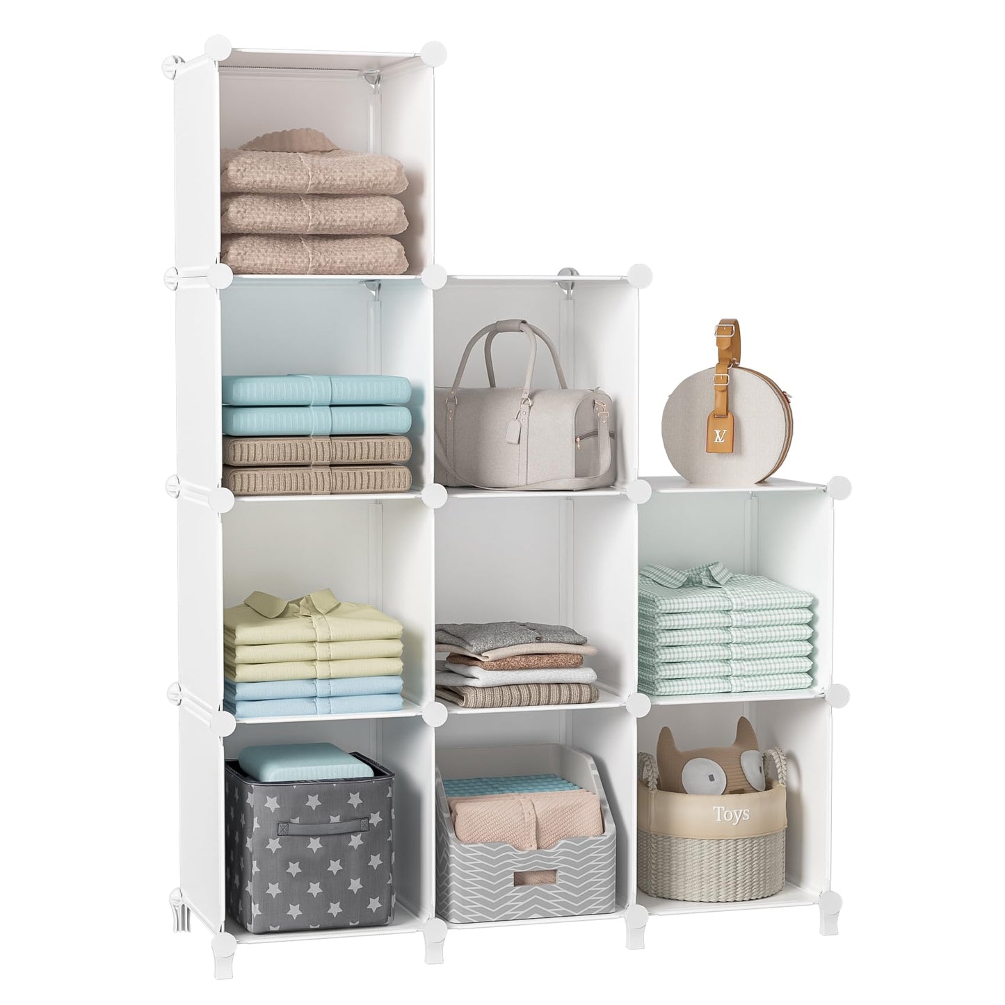 Closet Organizer,9 Cubby Storage Organizer,Book Shelf,Clothes Storage,Yarn Storage for Bedroom Organization(9 Cubes)(White)