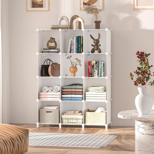 Closet Organizer, 12 Cubby Storage Organizer,Book Shelf,Clothes Storage,Yarn Storage for Bedroom Organization(12 Cubes)(White)