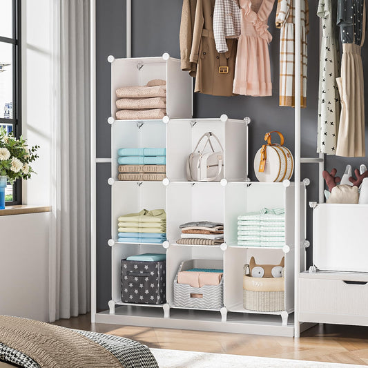 Closet Organizer,9 Cubby Storage Organizer,Book Shelf,Clothes Storage,Yarn Storage for Bedroom Organization(9 Cubes)(White)