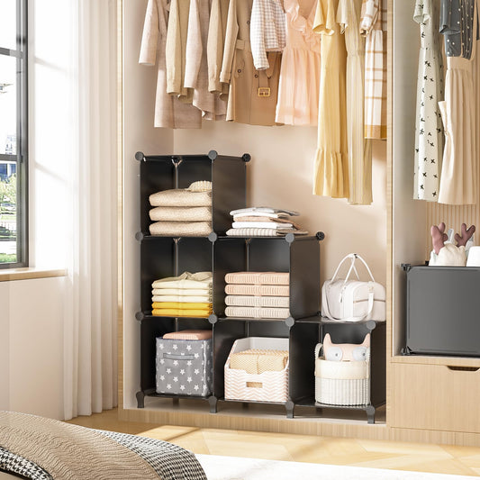 Closet Organizer, 6 Cube Closet Organizers and Storage, Portable Closet Storage Shelves, Clothes Storage Organizer for Kids, Closet, Bedroom, Bathroom, Office(6 Cubes)(Black)