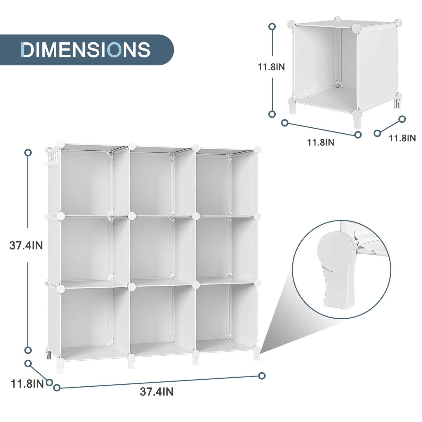 Closet Organizer,9 Cubby Storage Organizer,Book Shelf,Clothes Storage,Yarn Storage for Bedroom Organization(9 Cubes)(White)