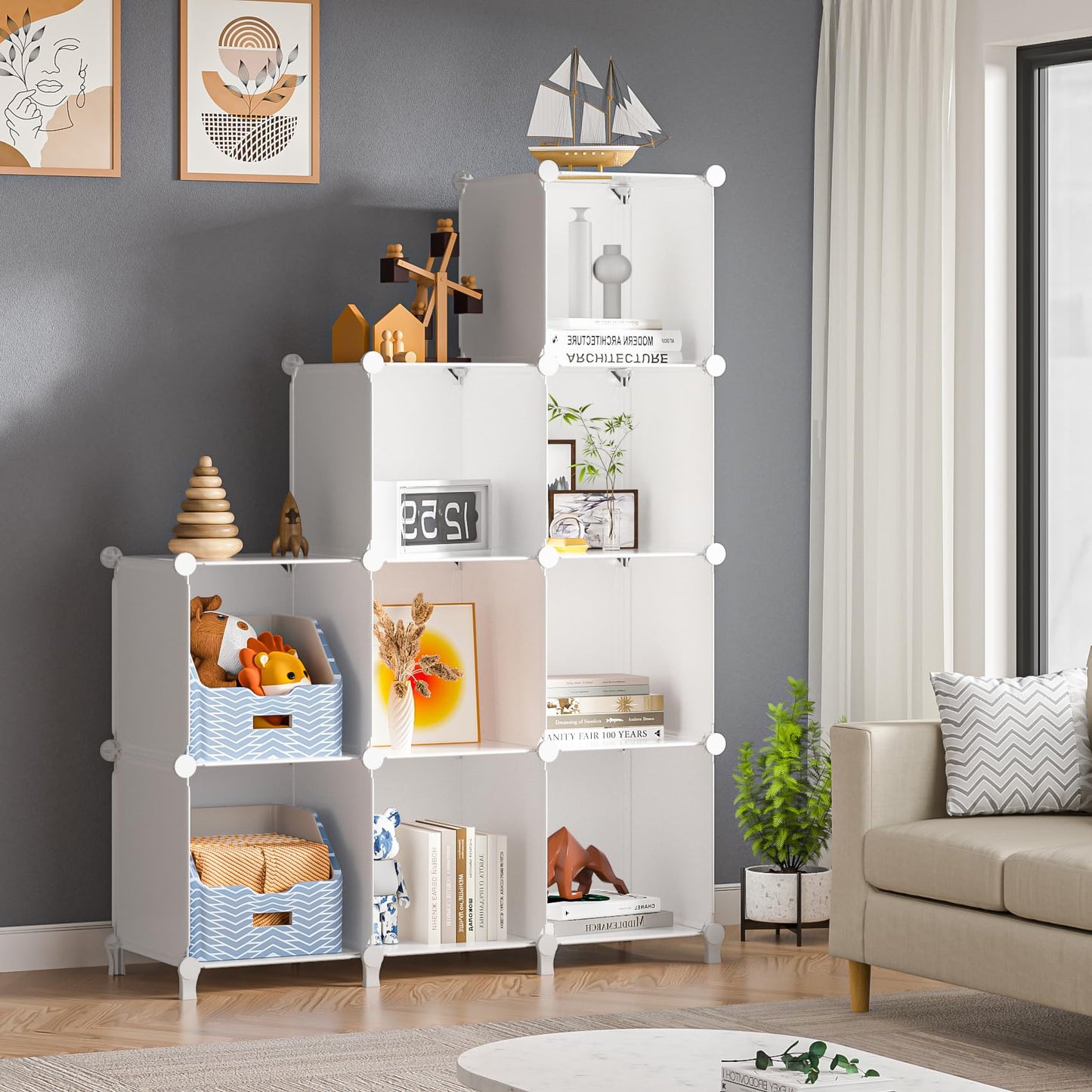 Closet Organizer,9 Cubby Storage Organizer,Book Shelf,Clothes Storage,Yarn Storage for Bedroom Organization(9 Cubes)(White)