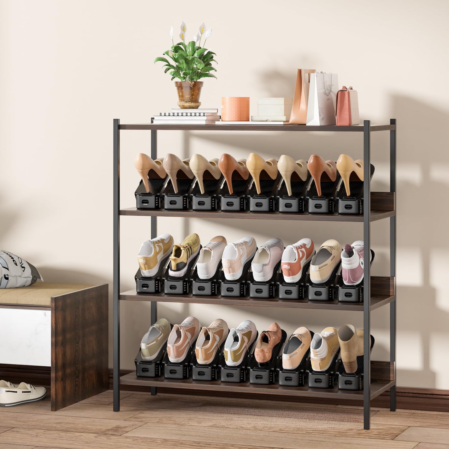 Neprock Shoe Slots Organizer,Shoe Storage Organizer Shoe Rack for Closet Organization,Shoe Slots Organizer De Zapatos Shoe Hoder Space Saver for Entryway(12 Pack)(Black)