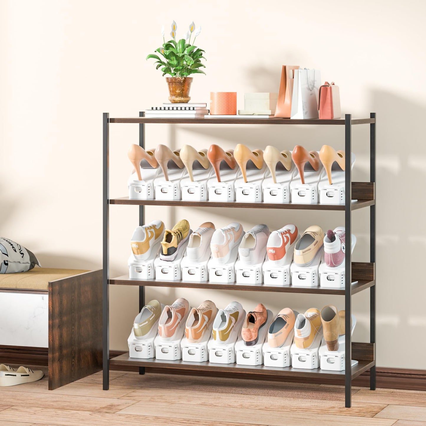 Neprock Shoes Slots Organizer for Closet, Shoe Rack Organizador De Zapatos for Closet Organization, Shoe Slots Organizer Shoe Storage Shoe Holder Space Saver for Entryway(12 Pack)(White)