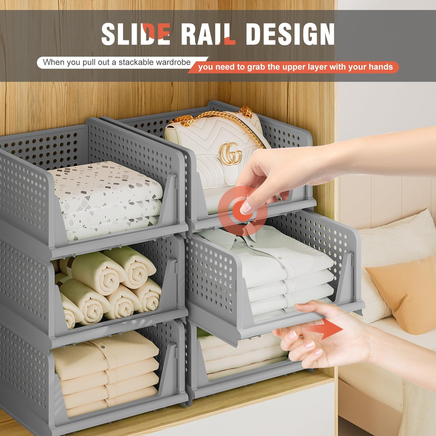 Clothes Storage, 4 Pack Plastic Drawer Storage for Closet Organizers and Storage, Stackable Closet System for Towel Toy Tshirt Sweater (4L)(Gray)