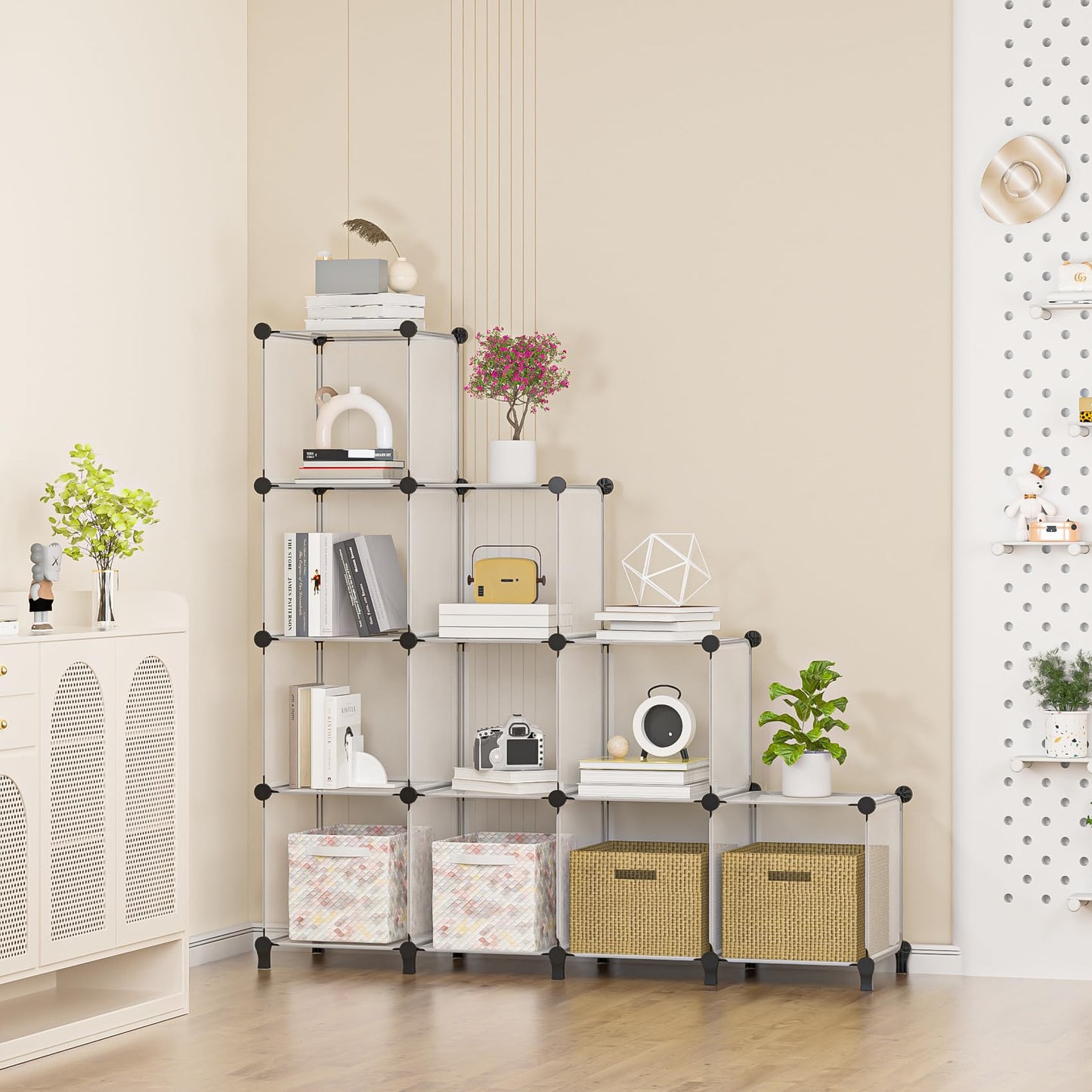 Neprock 12 Cube Storage Shelf, Closet Organizers Storage Shelves Bookcase Bookshelf, DIY Plastic Storage Cubes Display Shelf Closet Organizers and Storage for Bedroom, Closet, Bathroom (Translucent)