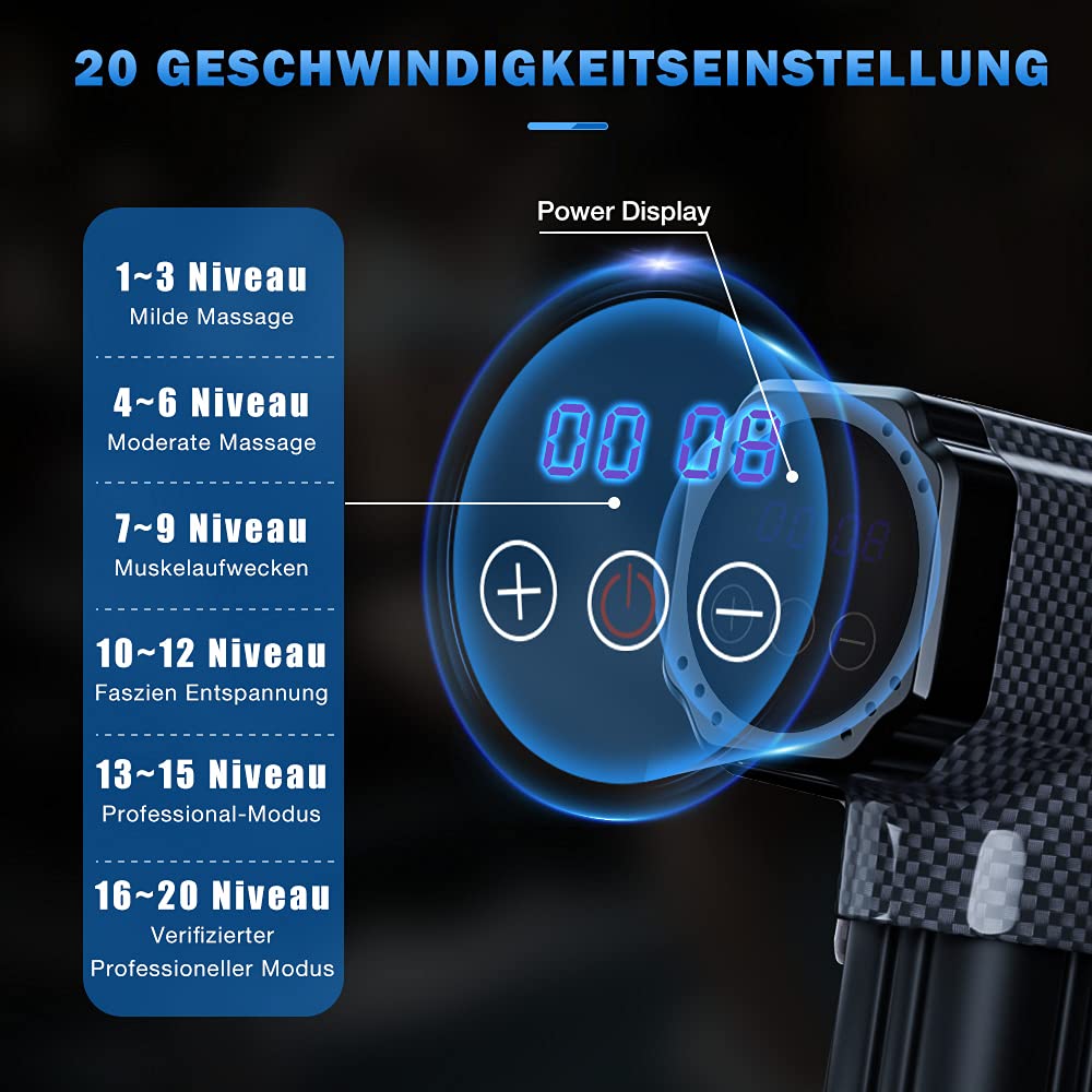 Vatertagsgeschenk, Massagepistole Massage Gun Geeignet für Ganzer KörperMuskelmassagegerät,Schmerzlinderung, 30-Gang-Percussion-Massagegerät mit 8 Massageköpfen,Elektrisches Handmassagegerät mit LCD