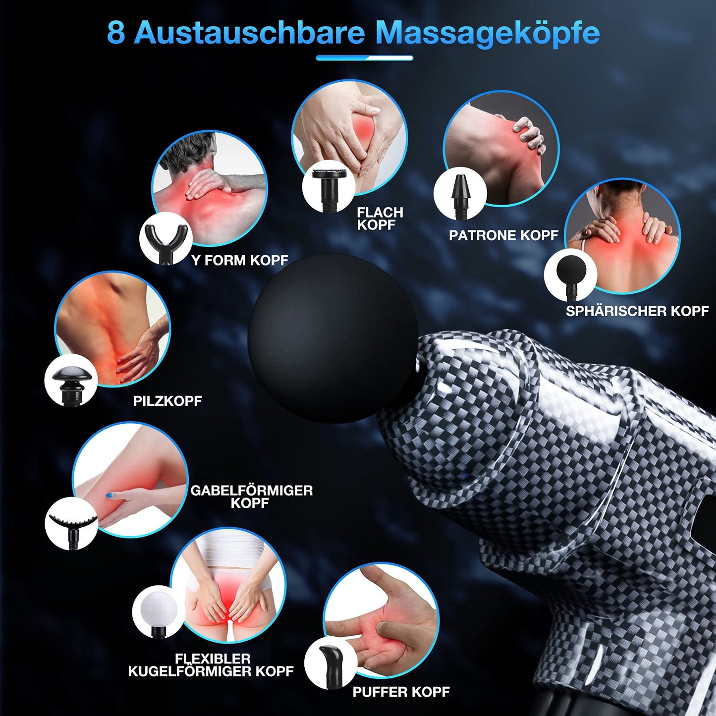 Vatertagsgeschenk, Massagepistole Massage Gun Geeignet für Ganzer KörperMuskelmassagegerät,Schmerzlinderung, 30-Gang-Percussion-Massagegerät mit 8 Massageköpfen,Elektrisches Handmassagegerät mit LCD