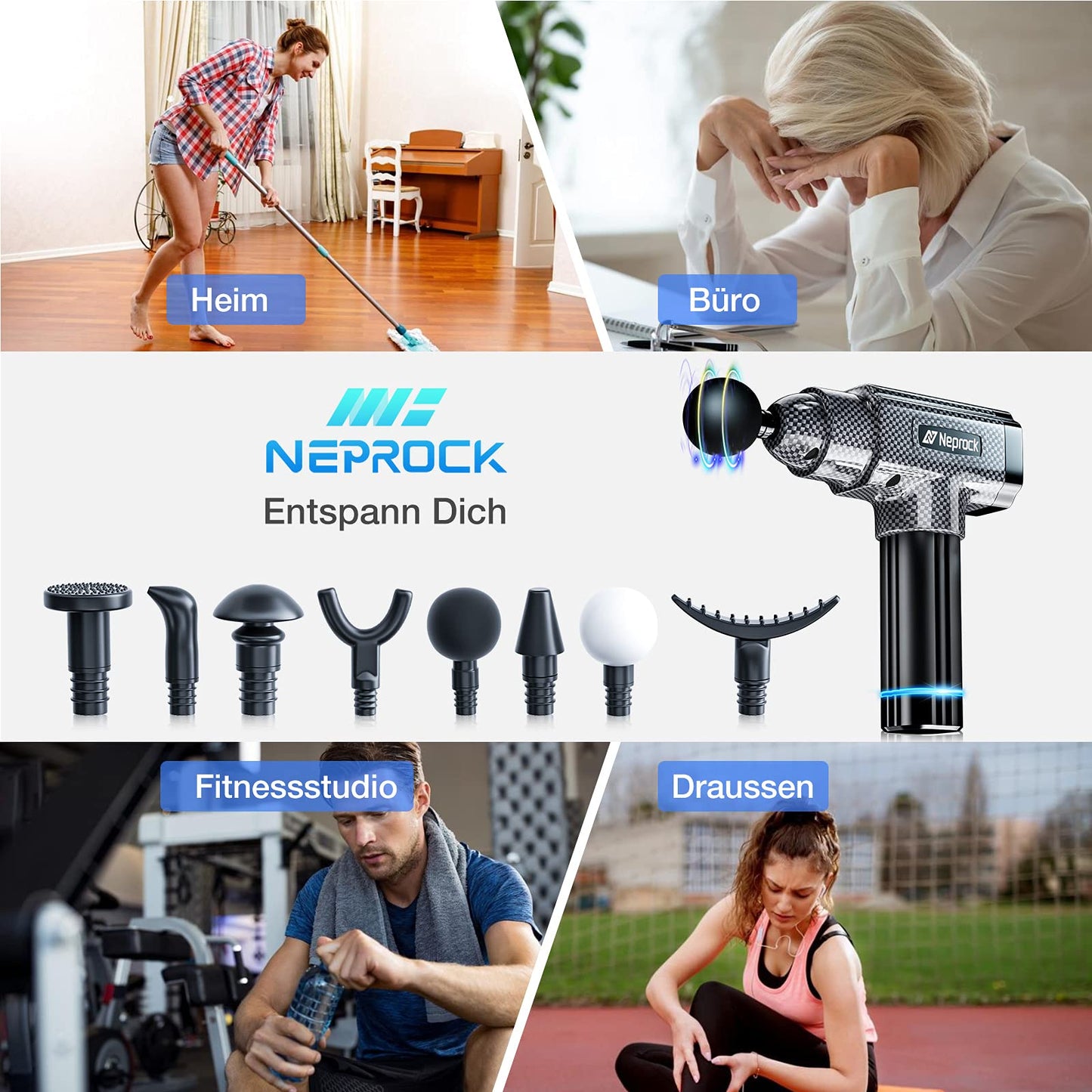 Vatertagsgeschenk, Massagepistole Massage Gun Geeignet für Ganzer KörperMuskelmassagegerät,Schmerzlinderung, 30-Gang-Percussion-Massagegerät mit 8 Massageköpfen,Elektrisches Handmassagegerät mit LCD
