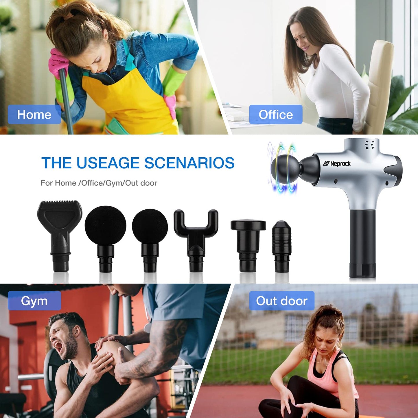 Fathers Day Gifts Massage Gun Deep Tissue, Percussion Muscle Massager Gun for Athletes, Electric Hand held Body Back Massager for Back Neck and Leg Pain Relief, Carry Case & 6 Heads Included