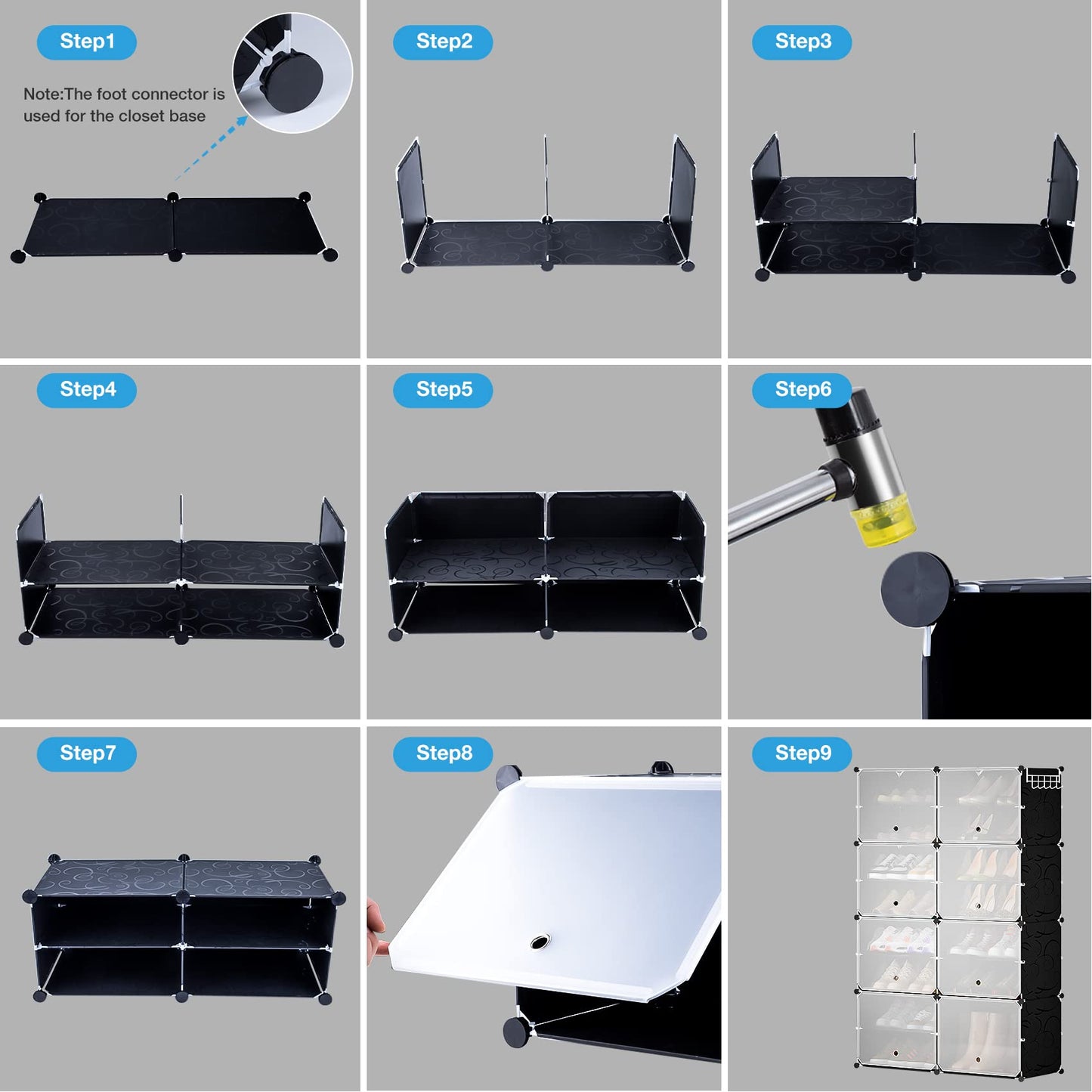 Shoe Organizer, 8-Tier Shoe Rack for Entryway, 32 Pair Shoe Storage Organizer Shoe Cabinet for Closet Bedroom Hallway(Black)