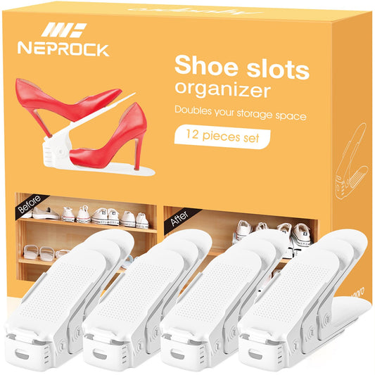 Neprock Shoes Slots Organizer for Closet, Shoe Rack Organizador De Zapatos for Closet Organization, Shoe Slots Organizer Shoe Storage Shoe Holder Space Saver for Entryway(12 Pack)(White)