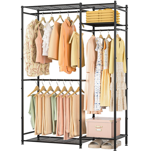 Portable Wardrobe Closet, Freestanding Clothing Racks for Hanging Clothes With 3 Hang Rods & 5 Shelves,Metal Clothes Rack Closet Organizer System and Storage for Cloakrooms, Bedrooms, Entrances