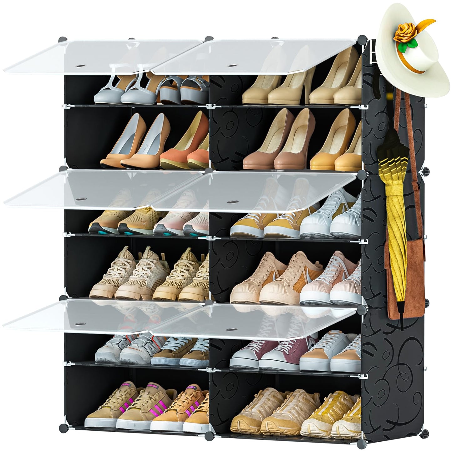 Shoe Rack - 6 Tier Shoe Storage Cabinet Shoe Racks for Closet, 24 Pair Plastic Cube Closet Shoe Organizers and Storage Shoe Shelf with Doors Shoe Racks for Entryway Bedroom Hallway(Black)