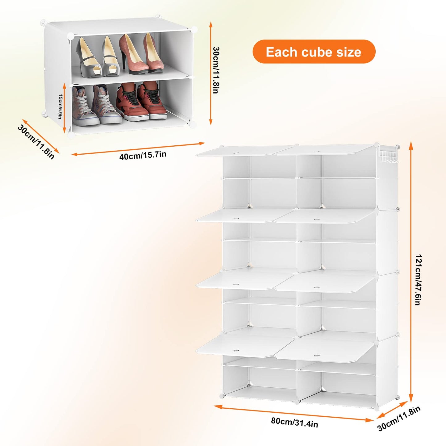 Shoe Rack - 8 Tier Shoe Storage Cabinet - 32 Pair Plastic Shoe Organizers Shoe Shelves with Doors for Closet Hallway Bedroom Entryway(White)