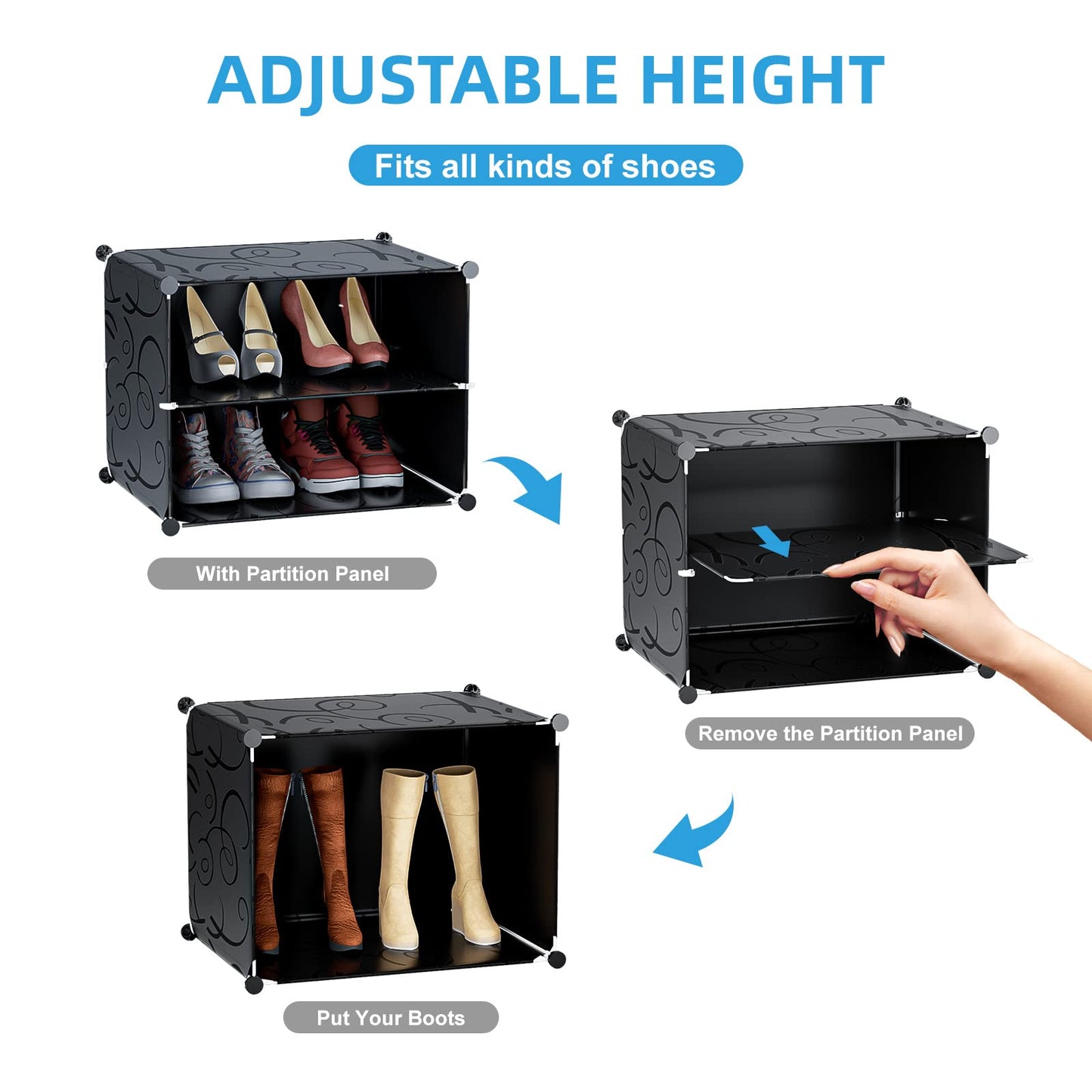 Shoe Organizer, 8-Tier Shoe Rack for Entryway, 32 Pair Shoe Storage Organizer Shoe Cabinet for Closet Bedroom Hallway(Black)