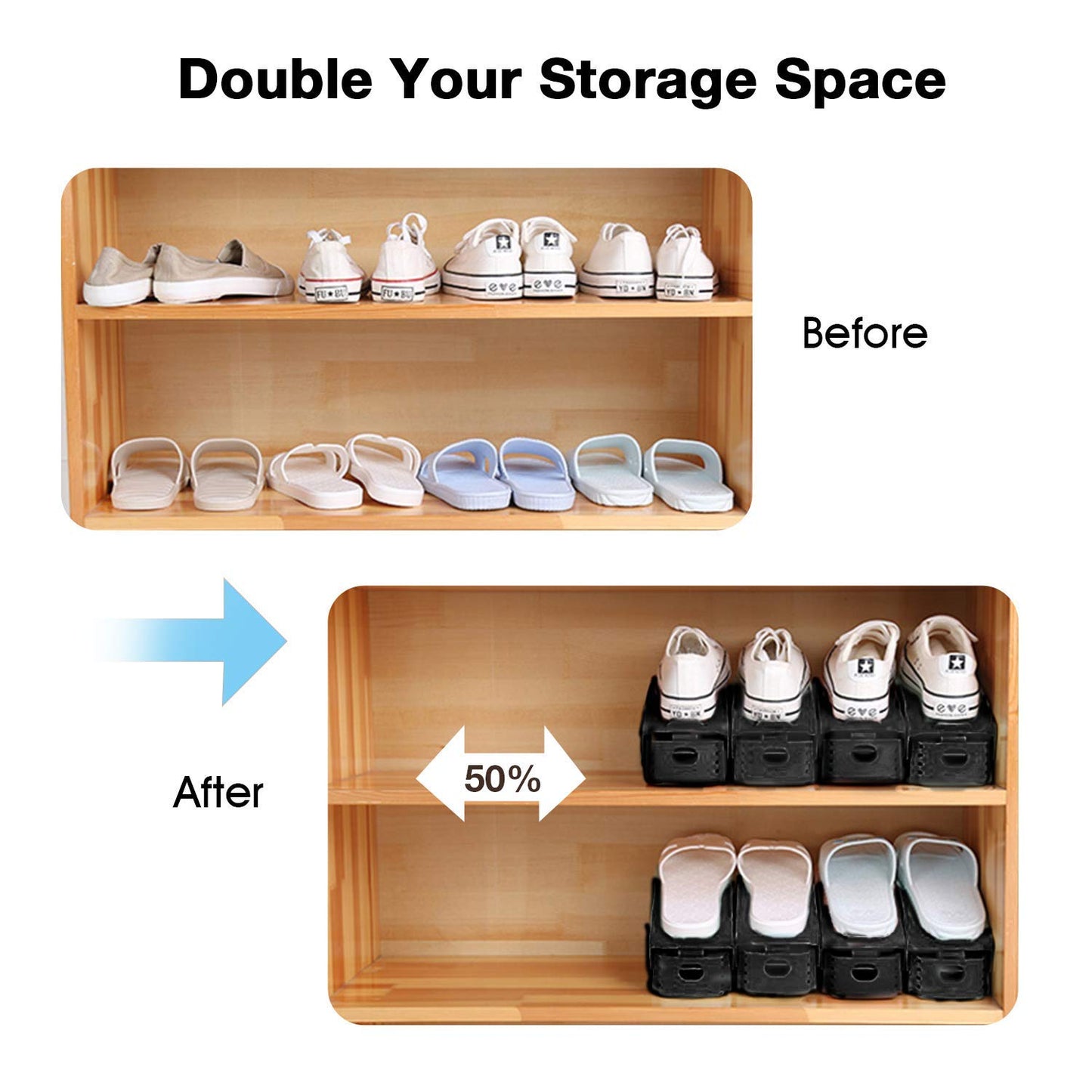 Shoe Slots Organizer, Adjustable Shoe Stacker Space Saver, Double Deck Shoe Rack Holder for Closet Organization