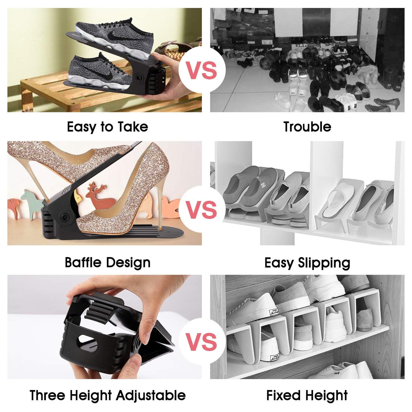 Shoe Slots Organizer, Adjustable Shoe Stacker Space Saver, Double Deck Shoe Rack Holder for Closet Organization