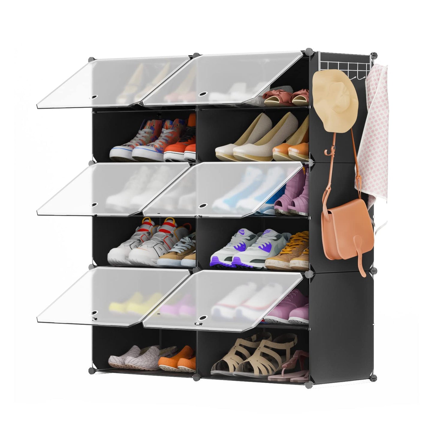 Shoe Rack Organizer, 6 Tier Shoe Storage Cabinet with Doors for Closet, Stackable 24 Pair Plastic Shoe Shelves Organizer,Expandable Free Standing Shoe Rack for Entryway Bedroom Hallway
